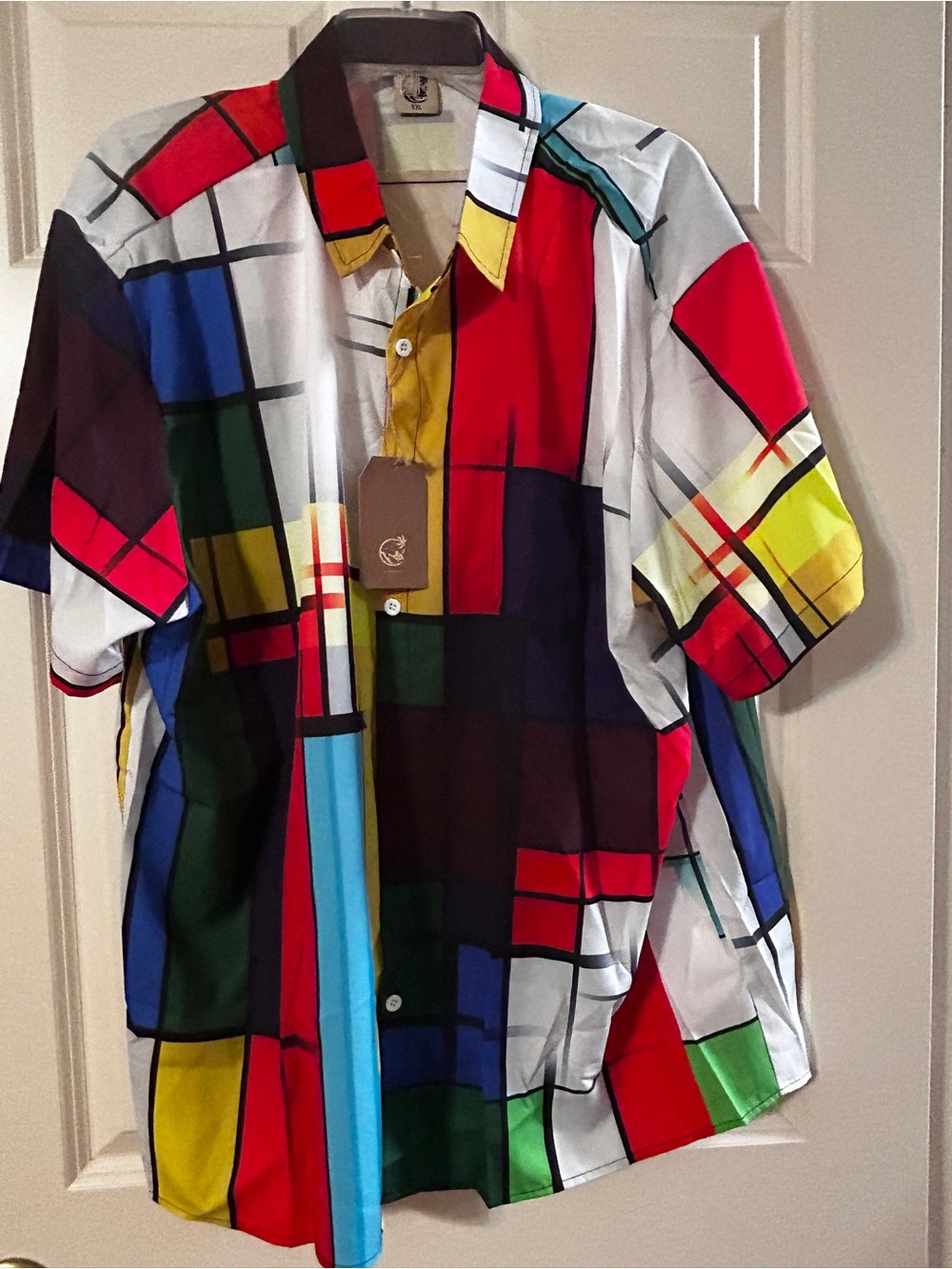 Colorblock Plaid Short-Sleeve Button-Up Shirt - Multicolor
